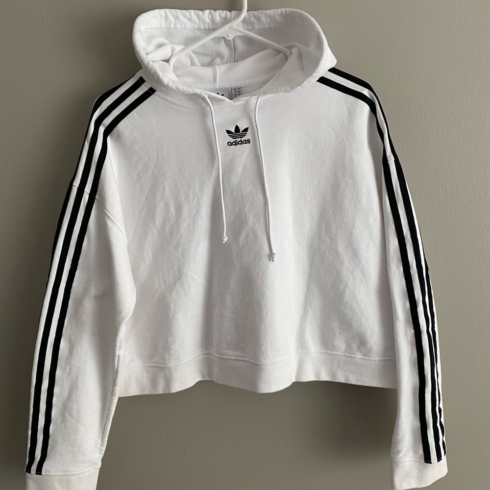 Adidas cropped hoodie sweatshirt white Large